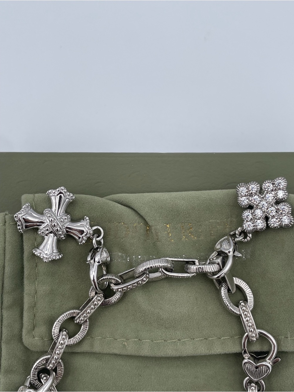 Judith Ripka Sterling Silver 925 Gemstone Maltese Cross Charm Bracelet Thailand - Picture 5 of 14